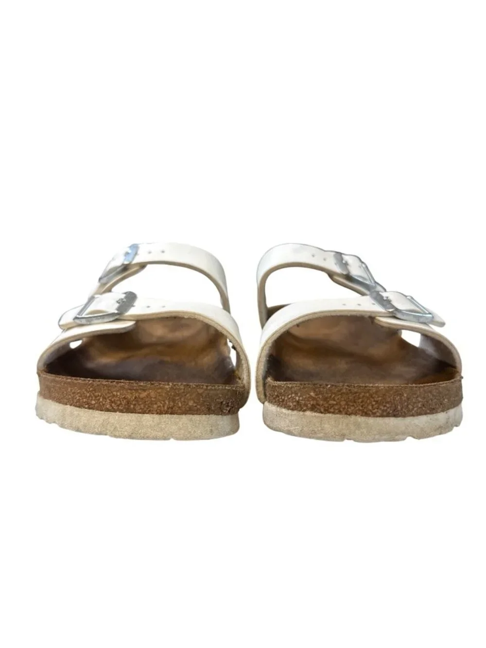 Birkenstock Arizona Leather Sandals~Size 9~White Silver Buckle Shoes P19 08